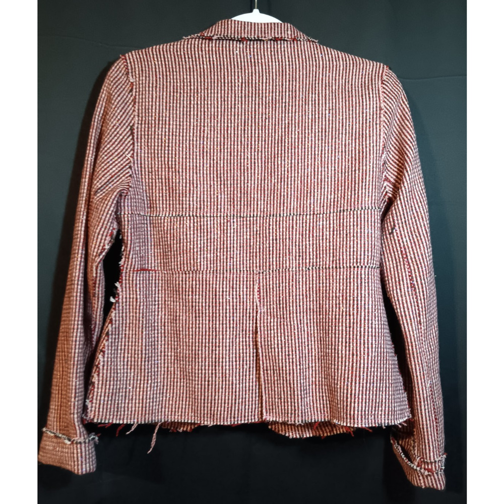 Fossil Womens Large Wool Blend Tweed Blazer Red Pink Gingham Y2K Preppy - Picture 6 of 7